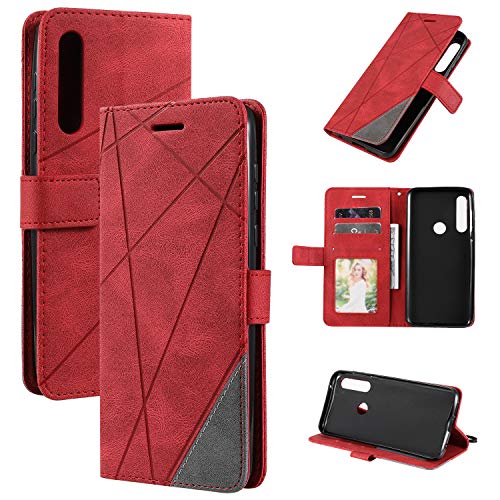 Kukoufey Hülle für Alcatel 3L 2020, Rot, Leder, Geblümt, Leicht, Flip Case von Kukoufey