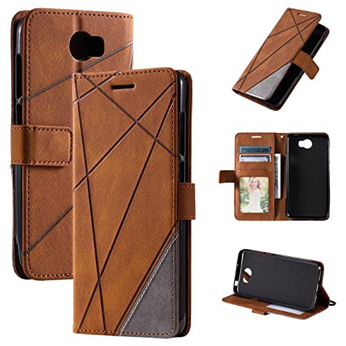 Kukoufey Hülle für Huawei Y6 II Compact, Leder, Flip Case, Stoßdämpfend, Braun, Geometrisch von Kukoufey