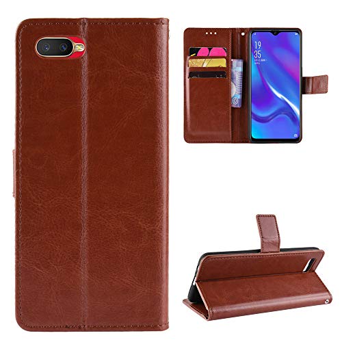 Kukoufey Hülle für Oppo RX17 Neo, K1 CPH1893, PBCM30 / R15x PBCM10 / R17 Neo - Leder Flip Case, Braun, Einfarbig, Premium Schutz von Kukoufey