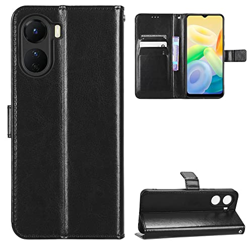 Kukoufey Hülle für Vivo Y35m 5G Leather Hülle Schutzhülle Case Cover Hülle Leder,Hülle für Vivo Y16 2022 V2204 V2214 / Y35m 5G V2230A Hülle Schutzhülle Case Cover Black von Kukoufey