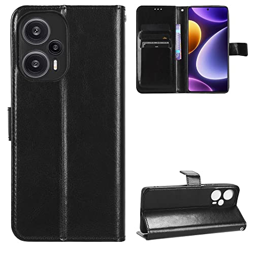 Kukoufey Hülle für Xiaomi Poco F5 5G Hülle Leder,Hülle für Xiaomi Redmi Note 12 Turbo 5G 23049RAD8C / Poco F5 5G 23049PCD8G Hülle Schutzhülle Case Cover Black von Kukoufey