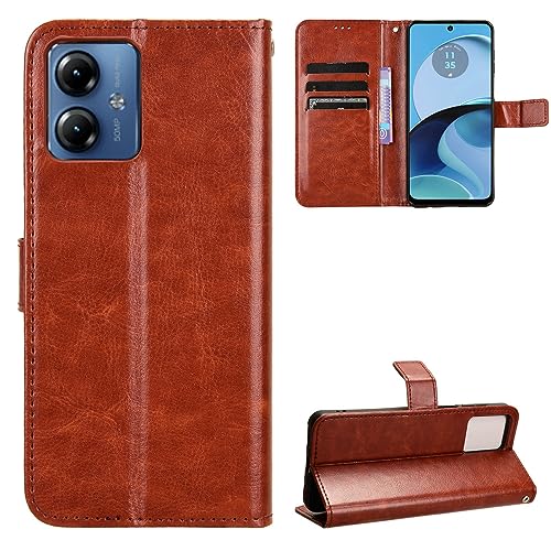 Kukoufey Kompatibel mit Motorola Moto G14 4G Handyhülle,Kompatibel mit Motorola Moto G14 2023 XT2341-2 XT2341-3 XT2341-4 Hülle Handytasche Leder Schutzhülle Flip Case Brown von Kukoufey