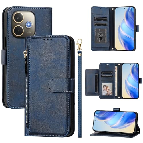 Kukoufey Kompatibel mit Oppo A5 Pro 5G Handyhüllen, kompatibel mit Oppo A5 Pro 5G CPH2711 CPH2695, Klapphülle aus PU-Leder, mit Reißverschluss, Blau von Kukoufey
