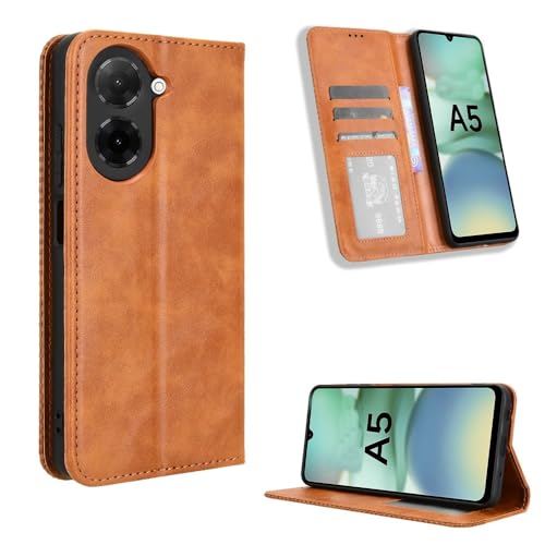 Kukoufey Kompatibel mit Xiaomi Poco C71 4G Handyhüllen, Klapphülle aus Leder, kompatibel mit Xiaomi Redmi A5 4G (171 mm) 25028PC03G, Braun von Kukoufey