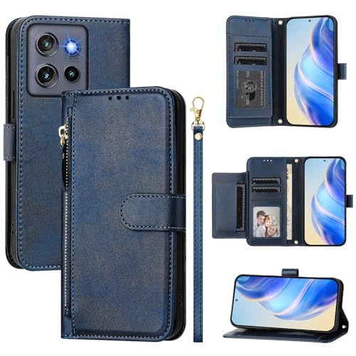 Kukoufey Schutzhülle für Motorola Edge 60, kompatibel mit Motorola Moto G Stylus 5G 2025, PU-Leder, mit Reißverschluss, Blau von Kukoufey