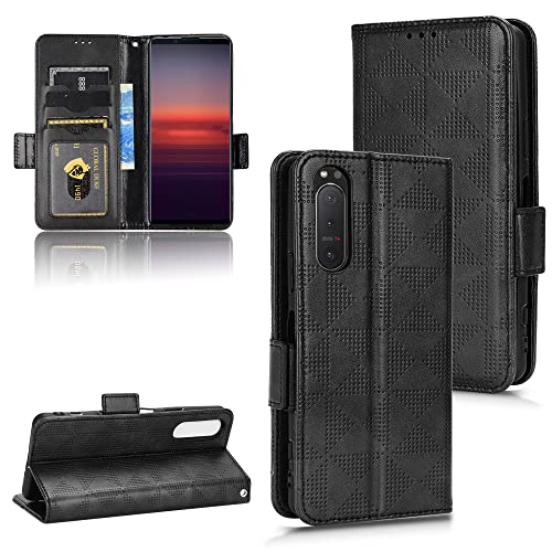 Kukoufey Schutzhülle für Sony Xperia 5 II 5G XQ-AS42 XQ-AS52 XQ-AS72 Leder-Flip-Standfunktion, Schutzhülle für Sony Xperia 5 II Lederhülle, Schwarz von Kukoufey