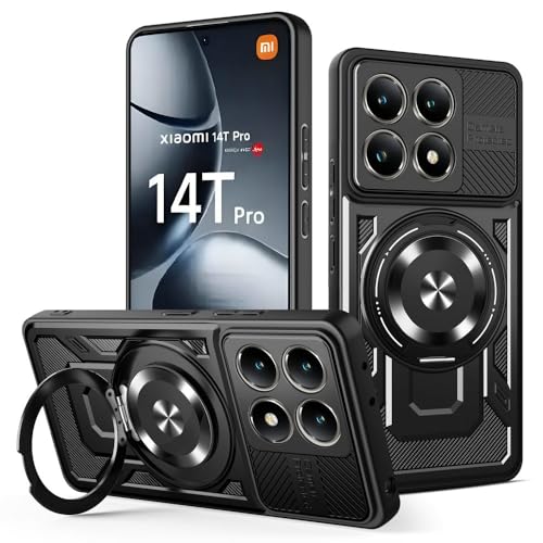 Kukoufey Schutzhülle für Xiaomi 14T Pro 5G 2407FPN8EG 2407FPN8ER, kompatibel mit MagSafe, um 360 Grad drehbarer magnetischer Ständer, Anti-Drop-Handyhülle, Schwarz von Kukoufey