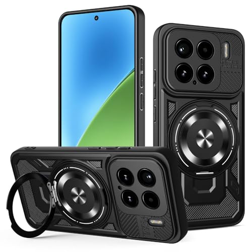 Kukoufey Schutzhülle für Xiaomi 15 5G 24129PN74G 24129PN74I 24129PN74C, kompatibel mit MagSafe, um 360 Grad drehbarer magnetischer Ständer, Anti-Drop-Handyhülle, Schwarz von Kukoufey