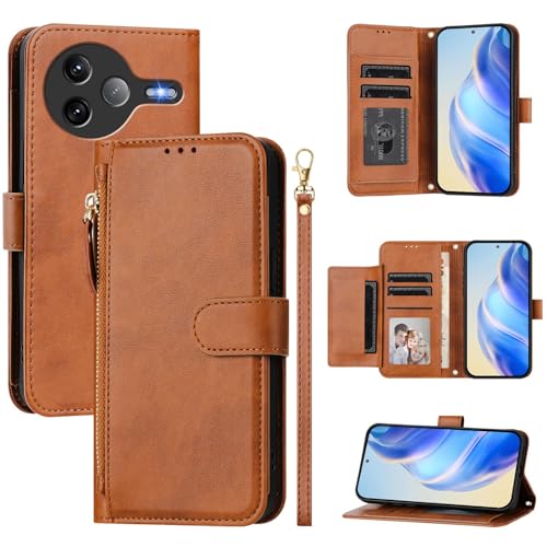 Kukoufey Schutzhülle für Xiaomi Redmi K80 Pro 5G, kompatibel mit Xiaomi Poco F7 Ultra 5G 24122RKC7G / F7 Pro 5G, PU-Leder, mit Reißverschluss, Braun von Kukoufey