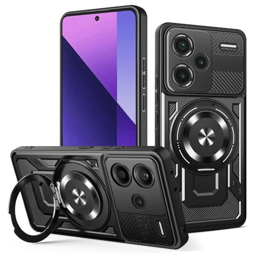 Kukoufey Schutzhülle für Xiaomi Redmi Note 13 Pro+ 5G 23090RA98C 23090RA98G 23090RA98I, kompatibel mit MagSafe, um 360 Grad drehbarer magnetischer Ständer, Anti-Drop-Handyhülle, Schwarz von Kukoufey