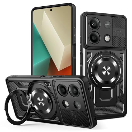 Kukoufey Schutzhülle für Xiaomi Redmi Note 13 Pro 4G, kompatibel mit Xiaomi Poco M6 Pro 4G, kompatibel mit MagSafe, um 360 Grad drehbarer magnetischer Ständer, Anti-Drop-Handyhülle, Schwarz von Kukoufey