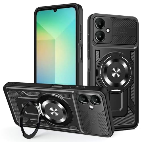 Schutzhülle für Samsung Galaxy A06 4G/5G SM-A065F/DS SM-A066B/DS, kompatibel mit MagSafe, um 360 Grad drehbarer magnetischer Ständer, Anti-Drop-Handyhülle, Schwarz von Kukoufey