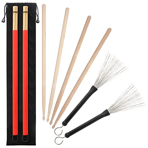 5A Drumsticks 2 Paar klassische hochwertige Ahorn-Drum-Stick-Sets mit einziehbarer Drahttrommelbürste und professioneller Bundle-Drum-Stick-Dowel-Drumsticks plus wasserdichte Tasche von Kulannder