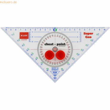 10 x Kum Geometrie-Dreieck mit Vollwinkelmesser Super Geo 1 von Kum