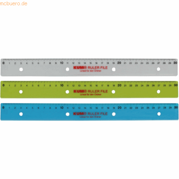 20 x Kum Lineal L03 Ruler File zum Abheften 30cm farbig sortiert von Kum