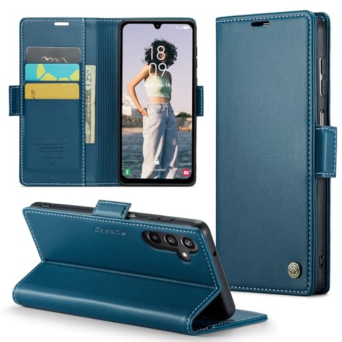 KumWum Handyhülle Kompatibel mit Samsung Galaxy A15 4G/5G Leder Flip Wallet Hülle mit Kartenfach Magnetverschluss Schutzhülle mit Standfunktion Case - Blau von KumWum