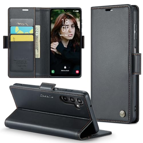 KumWum Handyhülle Kompatibel mit Samsung Galaxy A15 4G/5G Leder Flip Wallet Hülle mit Kartenfach Magnetverschluss Schutzhülle mit Standfunktion Case - Schwarz von KumWum