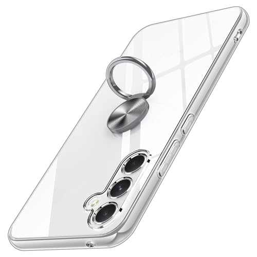 KumWum Handyhülle Kompatibel mit Samsung Galaxy A15 4G/5G Transparent TPU Stoßfester Dünn Case Nie Vergilbung mit 360 Grad Ring Ständer Hülle -Transparent von KumWum