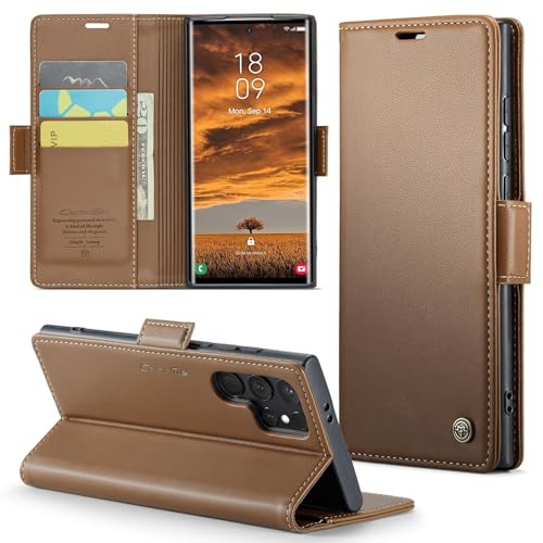 KumWum Handyhülle Kompatibel mit Samsung Galaxy S24 Ultra Leder Flip Wallet Hülle mit Kartenfach Magnetverschluss Schutzhülle mit Standfunktion Case - Braun von KumWum