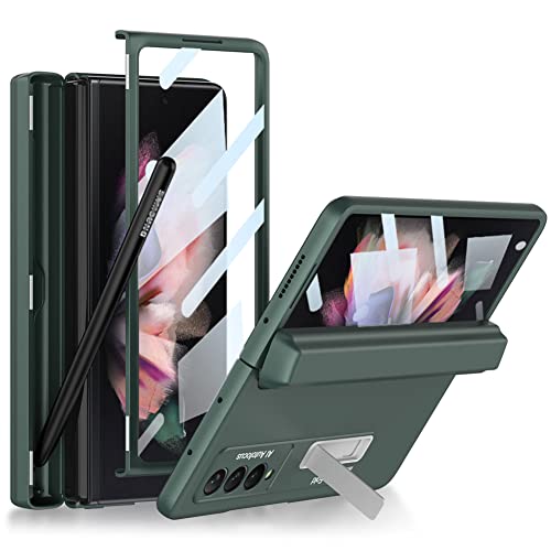 KumWum Handyhülle Kompatibel mit Samsung Galaxy Z Fold 3 5G Hülle mit Stifthalter Klappbar Schutzhülle mit Scharnierschutz Ultra Dünn Case mit Stander und Displayschutz - Grün von KumWum