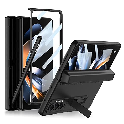 KumWum Z Fold 4 Hülle, Handyhülle Kompatibel mit Samsung Fold 4 Hülle mit Stifthalter Schutzhülle mit Scharnierschutz Ultra Dünn Case mit Stander und Displayschutz - Schwarz von KumWum