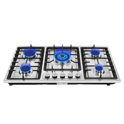 5 Flammen Edelstahl 34 zoll Gaskochfeld Einbau für Erdgas Propangas Gasherd Gaskocher NG/LPG 86 * 51 * 8cm von KumuJ