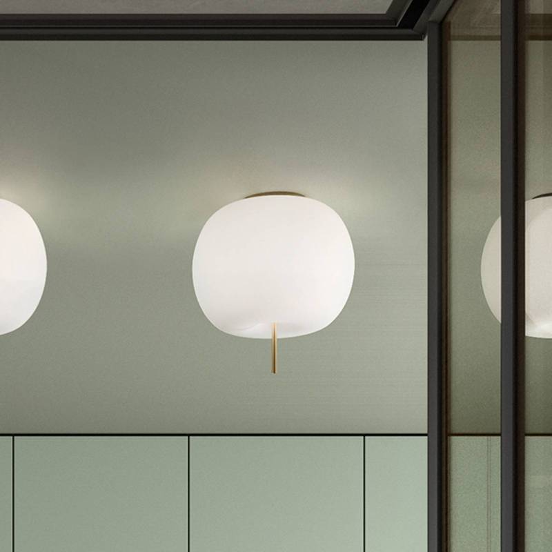 kdln Deckenlampe Kushi, messingfarben/weiß, Ø 33 cm, Glas von kdln