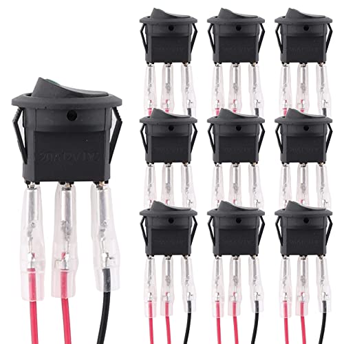 Kundorf 10pcs Kippschalter(mit Draht)) 12v 20A rund einrastbare 3 polig Schalter Wippschalter Schalter Truck Trailer Auto KFZ Button für Abschleppwagen PKW Truck Jeep mit 5 Farbe LED Dot Light von Kundorf