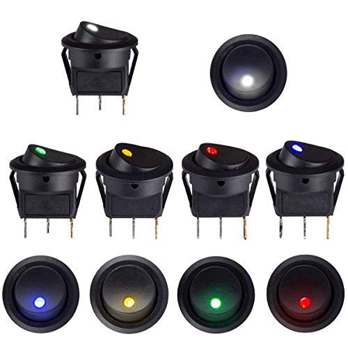 Kundorf 10pcs Kippschalter 12v beleuchtet wasserdicht Wippschalter 12V DC 20A Schalter Truck Trailer Auto KFZ LED Rundschalter Button mit 5 Farbe LED Dot Scheinwerfer für Abschleppwagen PKW Traktor… von Kundorf
