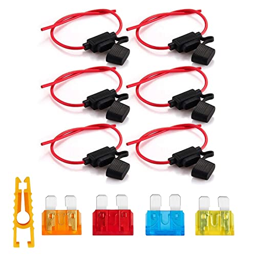 Kundorf Auto Sicherungshalter 6 Stück wasserdichte 16awg KFZ Autosicherungshalter LKW Sicherungshalter standard Flachsicherungshalter mit 8 pcs Flachsicherungen 2 * 5A 2 * 10A 2 * 15A 2 * 20A von Kundorf