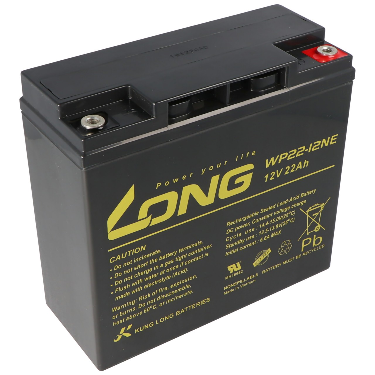 Akku für Alarmanlagen 12 Volt 22 Ah 181x76 x167mm, M6 Innengewinde Akku für Alarmanlagen 12 Volt 22 Ah 181x76 x167mm, M6 Innengewinde von Kung Long