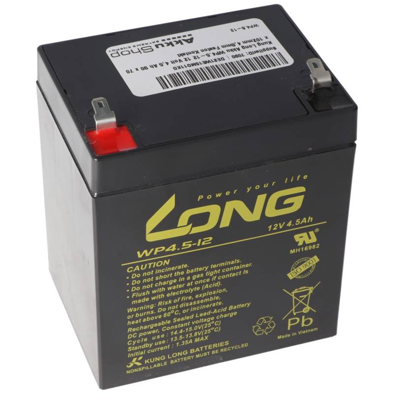 Kung Long Akku WP4.5-12 12 Volt 4,5 Ah 90 x 70 x 102mm 4,8mm Faston Kontakt von Kung Long