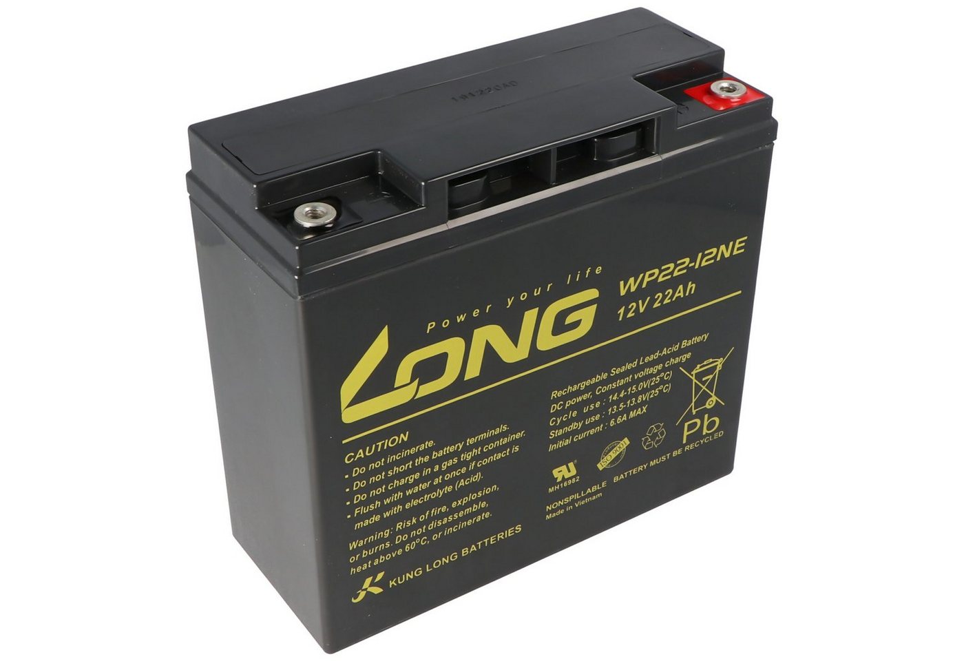 Kung Long Akku für Alarmanlagen 12 Volt 22 Ah 181x76 x167mm, M6 Innengewinde Akku von Kung Long