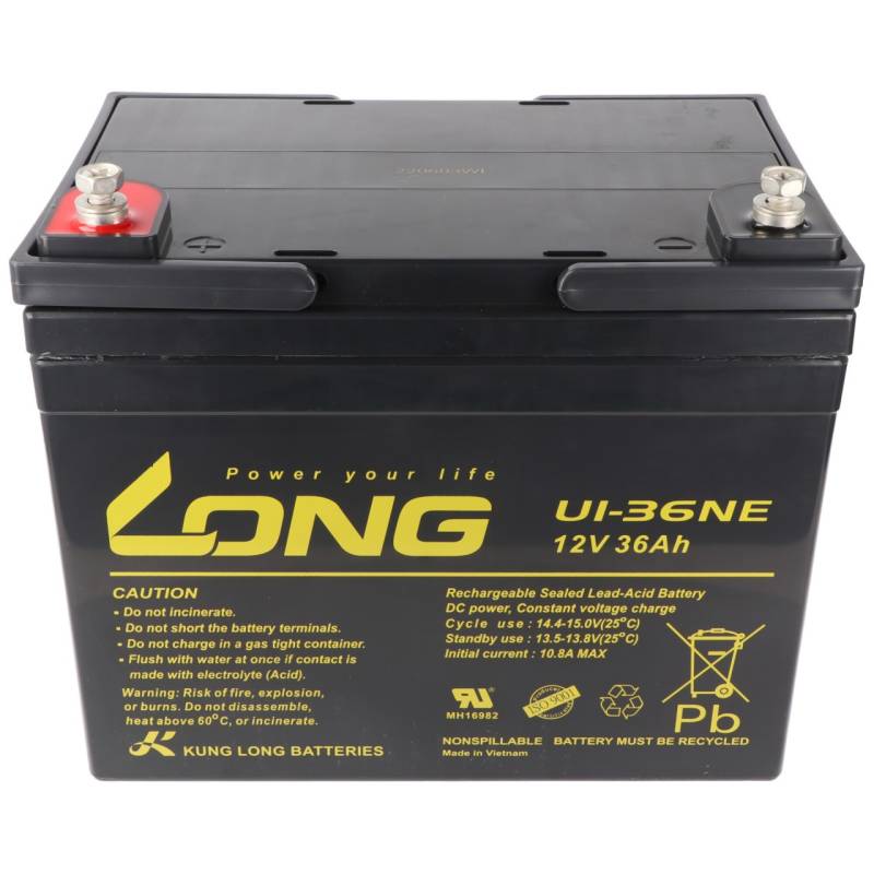 Kung Long U1-36NE F8 Zyklenfest Blei-Vlies-Akku, 12Volt, 36Ah, M6 Innengewinde von Kung Long