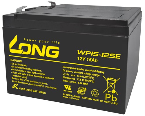 Kung Long WP15-12SE F2 Zyklenfest Blei-Vlies-Akku, 12Volt, 15Ah mit 6,3mm Faston Anschluss Kung Long WP15-12SE F2 Zyklenfest Blei-Vlies-Akku, 12Volt, 15Ah mit 6,3mm Faston Anschluss von Kung Long