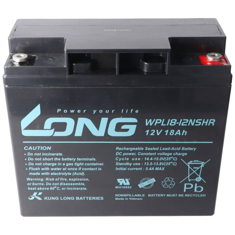 Kung Long WPL18-12NSHR Longlife Blei-Vlies-Akku, 12Volt, 18Ah Faston M5 Innengewinde von Kung Long