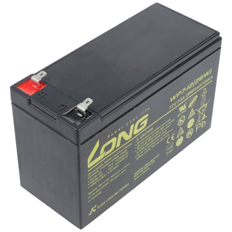 Kung Long wartungsfreier Blei-Akku WP7-12(28W) mit 4,8mm Faston Anschluss 12V/7Ah von Kung Long