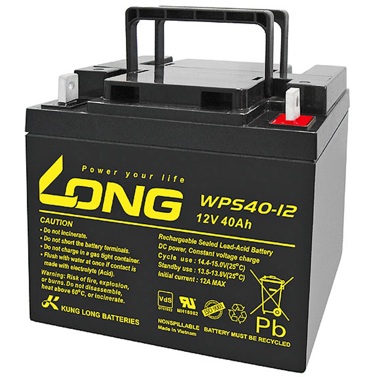 WPS40-12 Kung Long PB Blei Akku 12 Volt 40Ah mit M6 Flachpol Anschluss WPS40-12 Kung Long PB Blei Akku 12 Volt 40Ah mit M6 Flachpol Anschluss von Kung Long