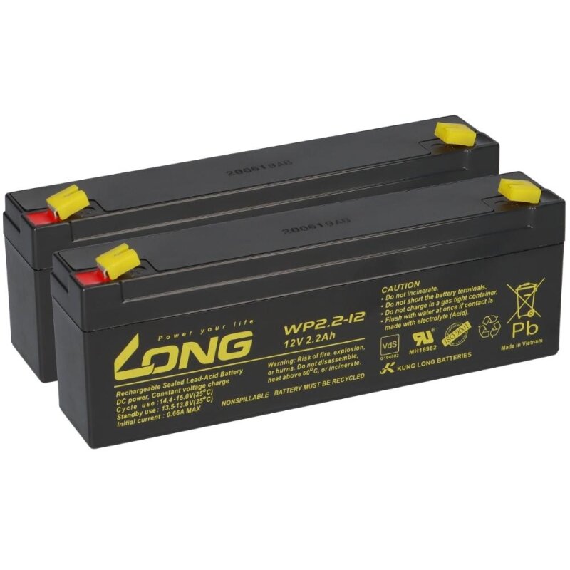 2x 12V 2,2Ah kompatibel Defibrillator Vitacard A AGM VdS 2x 12V 2,2Ah kompatibel Defibrillator Vitacard A AGM VdS von KungLong