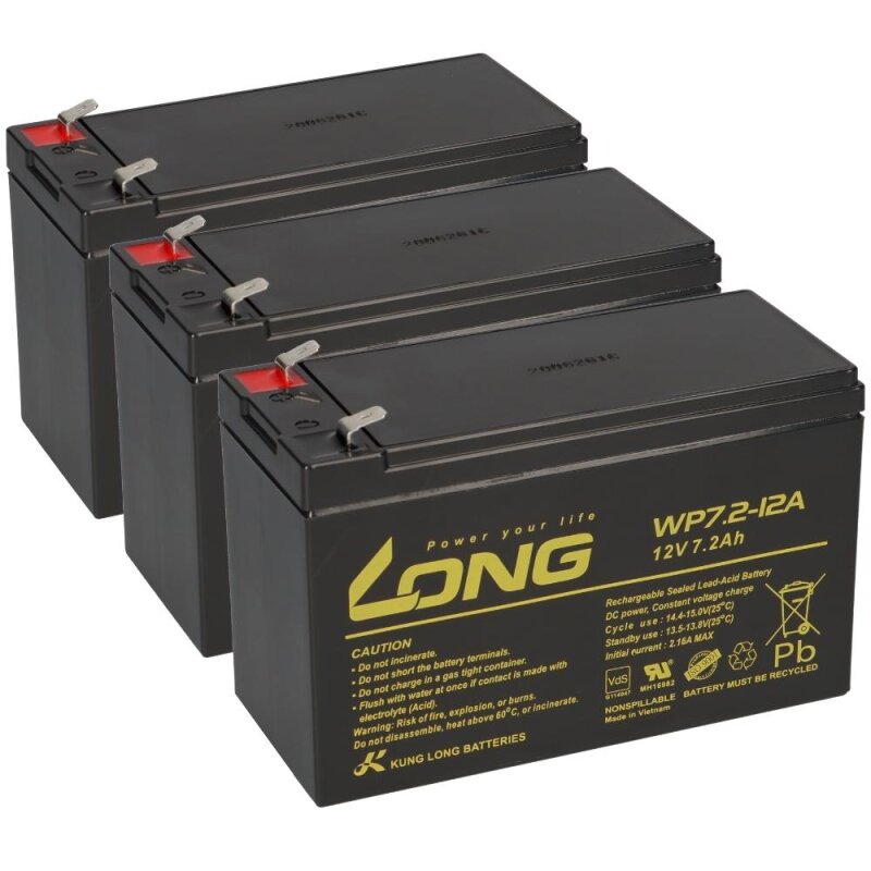 3x Bleiakku kompatibel PU37 UPS Battery 12V 7,2 Ah F2 Battery von KungLong