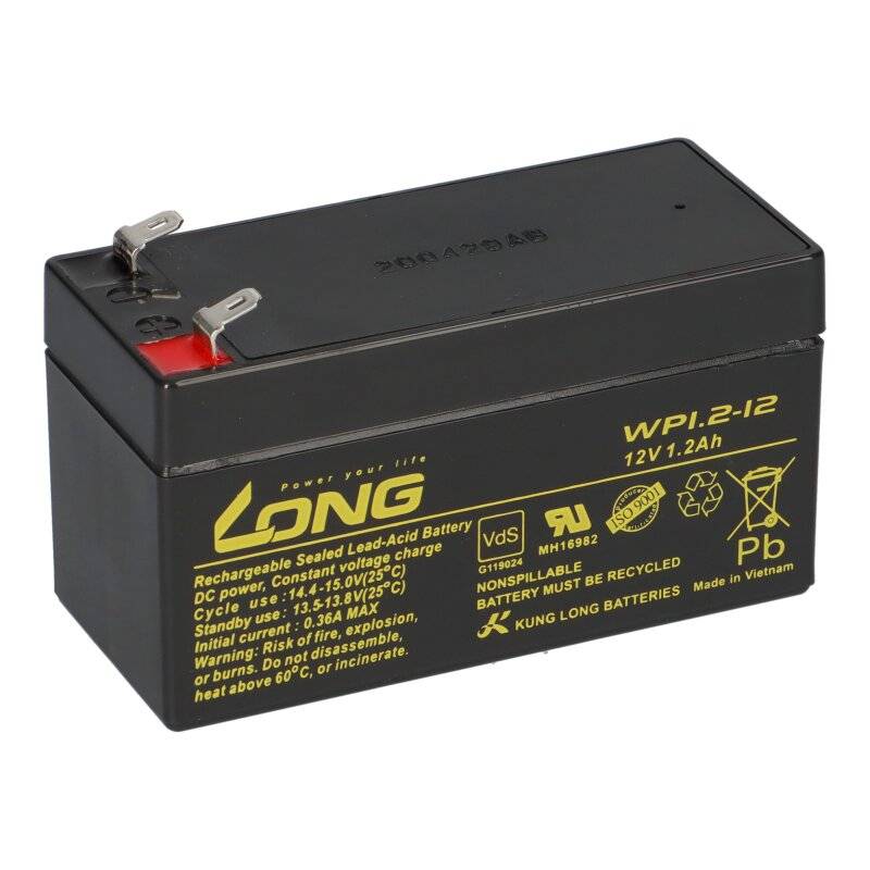 Bleiakku 12V 1,2Ah kompatibel PE12V1.2 Vlies AGM VdS von KungLong