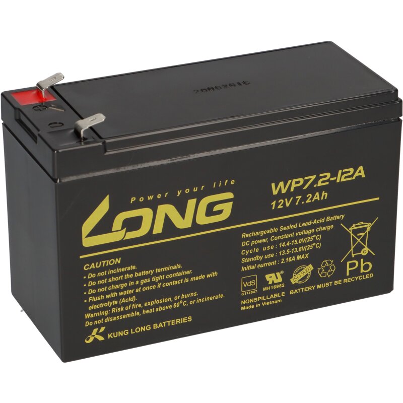 Bleiakku kompatibel EH7-12 EH9-12 12V 7,2 Ah F2 lead battery von KungLong