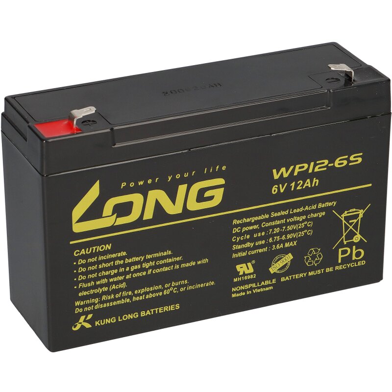 Bleiakku kompatibel lead Battery C12S C10S 6V 12Ah AGM Blei 10Ah von KungLong