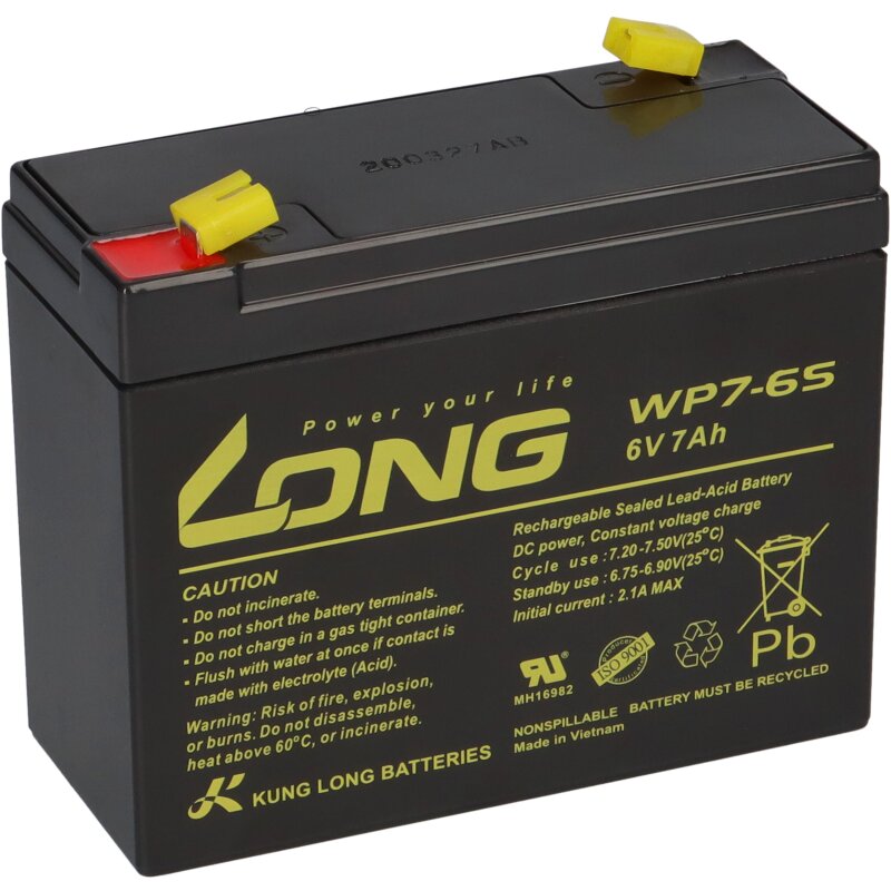 Kung Long Akku WP7-6S 6V 7Ah AGM Blei Vlies wartungsfrei 6Volt von KungLong