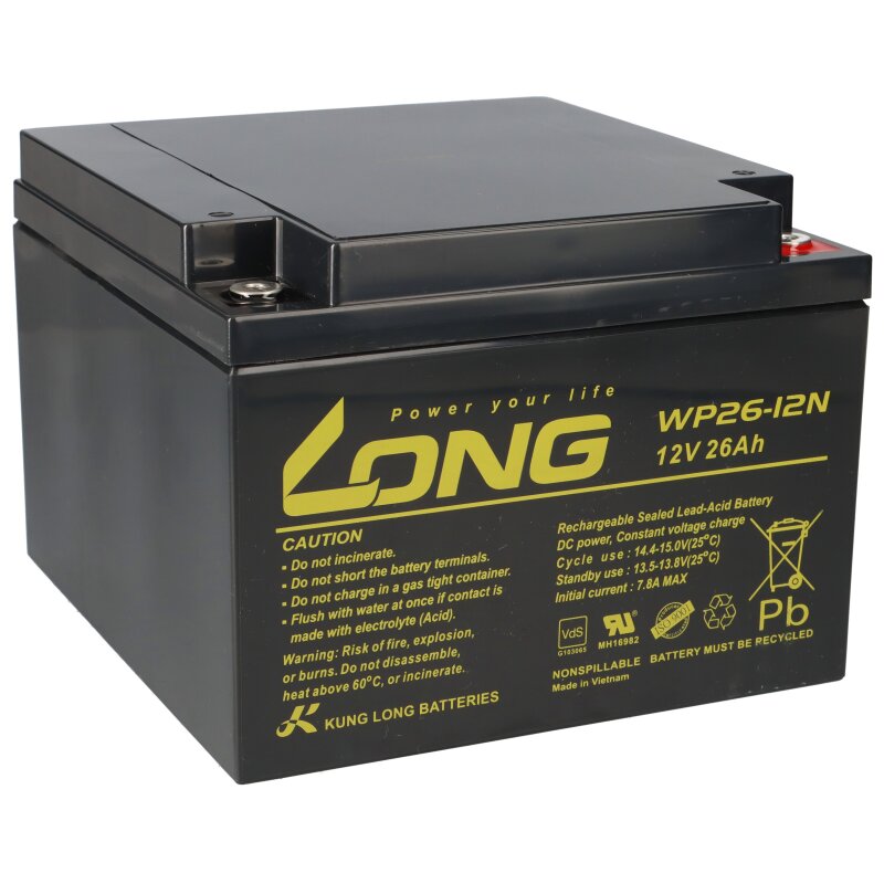 KungLong Akku 12V 26Ah WP26-12N-M mit VdS AGM M5 Innengewinde von KungLong