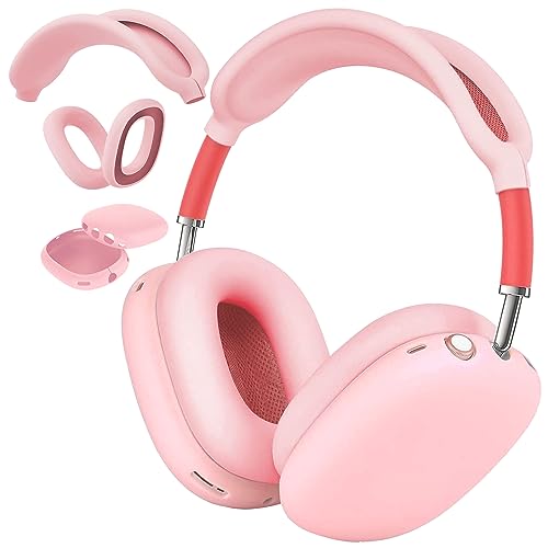 Silikon Hülle für AirPods Max Kopfhörer, Anti-Kratzer Ohrpolster Case Cover/Ear Cups Cover/Stirnband Cover für AirPods Max, 3 in 1 Zubehör Case Protector Cover für Airpods Max (Rosa) von Kunoli