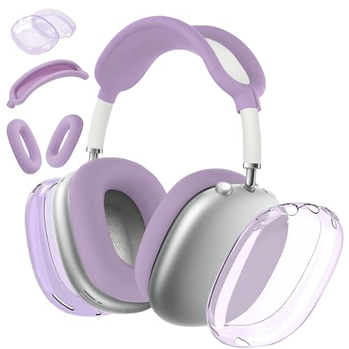 Silikonhülle für Airpods Max Kopfhörer, 3-in-1 Anti-Kratz-Schutz für Ohrpolster, Ohrmuscheln und Kopfband (TPU-Lila) von Kunoli