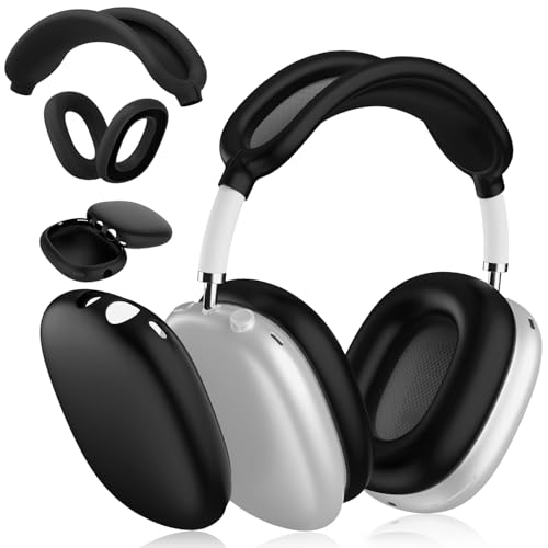 Silikon-Schutzhülle für Airpods Max Kopfhörer, Anti-Kratz-Ohrpolster-Hülle, Ohrmuschel-Abdeckung, Kopfband-Abdeckung für Airpods Max, 3-in-1-Zubehör, Schutzhülle für Airpods Max (Schwarz) von Kunoli