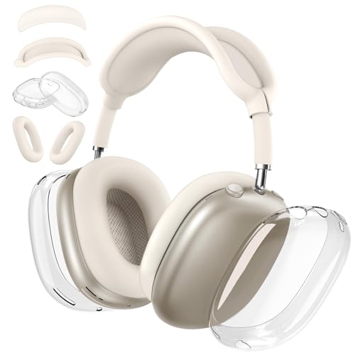Silikon-Schutzhülle für Airpods Max Kopfhörer, Anti-Kratz-Ohrpolster-Hülle, Ohrmuschel-Abdeckung, Kopfband-Abdeckung für Airpods Max, 3-in-1-Zubehör, Schutzhülle für Airpods Max (TPU Beige) von Kunoli