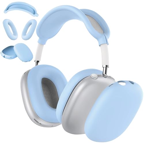 Silikon-Schutzhülle für Airpods Max Kopfhörer, Kratzfeste Ohrpolster-Hülle, Ohrmuschel-Abdeckung, Kopfband-Abdeckung für Airpods Max, 3-in-1-Zubehör, Schutzhülle für Airpods Max (blau) von Kunoli